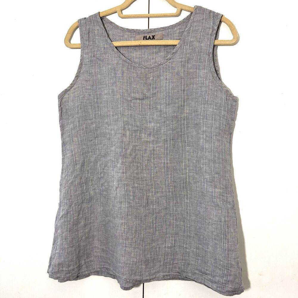 FLAX Top Womens S Gray Linen Sleeveless‎ Basic Minimal Coastal Lagenlook Casual